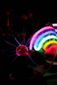 Preview wallpaper ball, plasma, electricity, rainbow, neon, dark