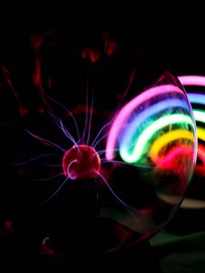 Preview wallpaper ball, plasma, electricity, rainbow, neon, dark