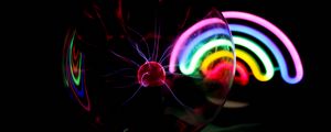 Preview wallpaper ball, plasma, electricity, rainbow, neon, dark