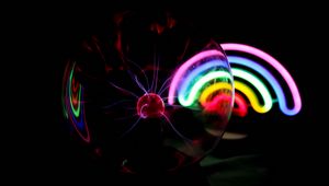 Preview wallpaper ball, plasma, electricity, rainbow, neon, dark