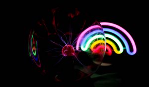 Preview wallpaper ball, plasma, electricity, rainbow, neon, dark