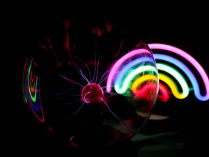 Preview wallpaper ball, plasma, electricity, rainbow, neon, dark