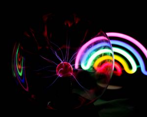 Preview wallpaper ball, plasma, electricity, rainbow, neon, dark