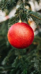 Preview wallpaper ball, red, decoration, christmas tree, new year