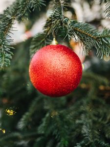 Preview wallpaper ball, red, decoration, christmas tree, new year