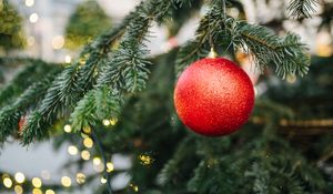 Preview wallpaper ball, red, decoration, christmas tree, new year