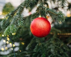 Preview wallpaper ball, red, decoration, christmas tree, new year