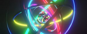 Preview wallpaper ball, rings, neon, glow, colorful, 3d