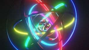 Preview wallpaper ball, rings, neon, glow, colorful, 3d