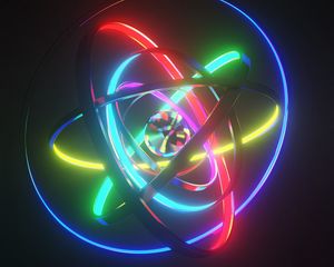 Preview wallpaper ball, rings, neon, glow, colorful, 3d
