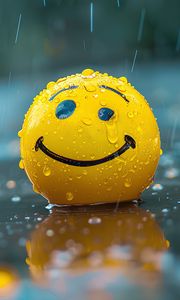 Preview wallpaper ball, smiley, smile, rain, drops