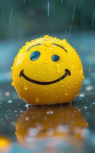 Preview wallpaper ball, smiley, smile, rain, drops