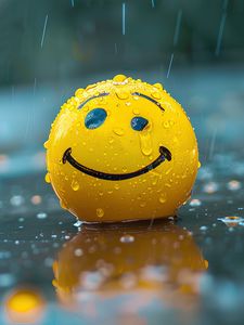 Preview wallpaper ball, smiley, smile, rain, drops