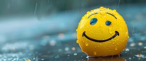 Preview wallpaper ball, smiley, smile, rain, drops