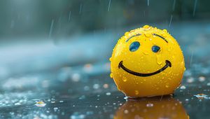 Preview wallpaper ball, smiley, smile, rain, drops