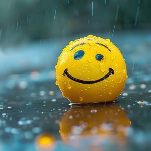 Preview wallpaper ball, smiley, smile, rain, drops