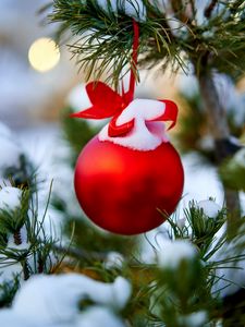 Preview wallpaper ball, snow, decoration, tree, christmas, new year