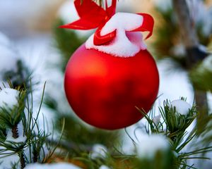 Preview wallpaper ball, snow, decoration, tree, christmas, new year