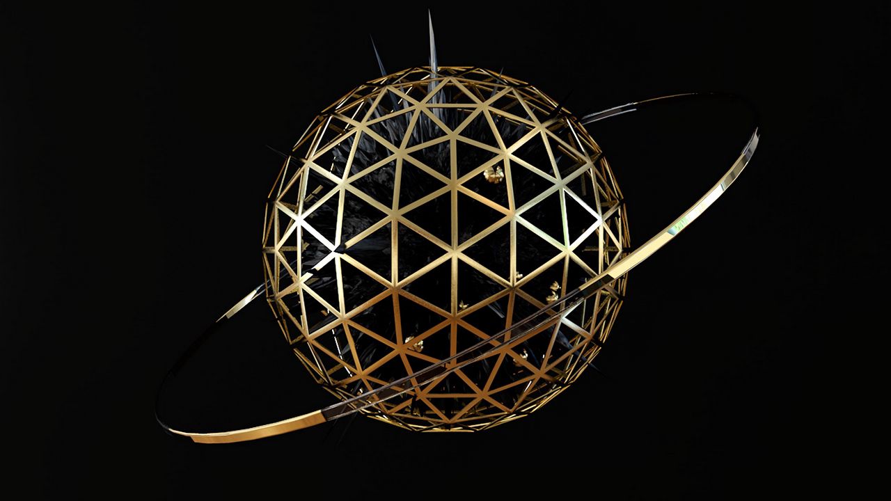 Wallpaper ball, sphere, ring, metallic, 3d