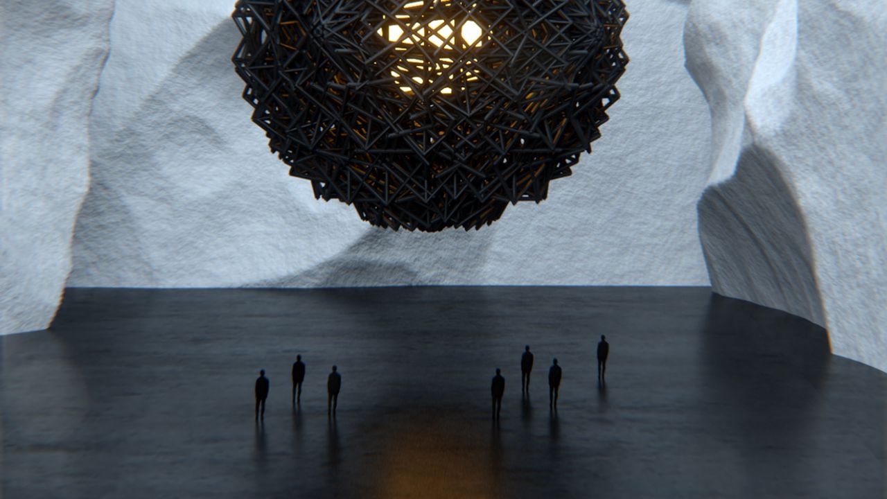 Wallpaper ball, sphere, silhouettes, 3d