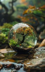 Preview wallpaper ball, tree, transparent, bubbles, landscape