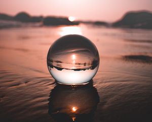 Preview wallpaper ball, water, reflection, distortion, focus