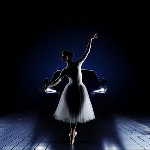 Preview wallpaper ballerina, car, girl, lights, jaguar