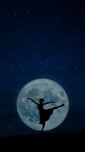 Preview wallpaper ballerina, full moon, silhouette, starry sky, night