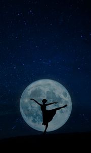 Preview wallpaper ballerina, full moon, silhouette, starry sky, night