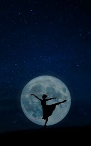 Preview wallpaper ballerina, full moon, silhouette, starry sky, night