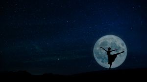 Preview wallpaper ballerina, full moon, silhouette, starry sky, night