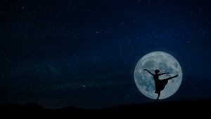 Preview wallpaper ballerina, full moon, silhouette, starry sky, night