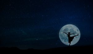 Preview wallpaper ballerina, full moon, silhouette, starry sky, night