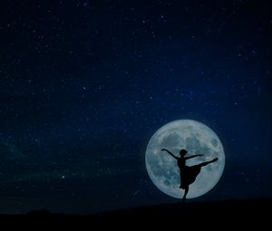 Preview wallpaper ballerina, full moon, silhouette, starry sky, night