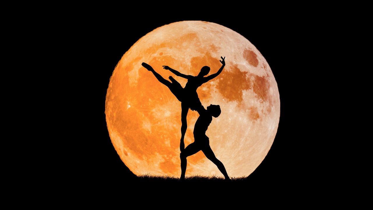 Wallpaper ballet, moon, silhouette