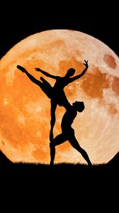 Preview wallpaper ballet, moon, silhouette