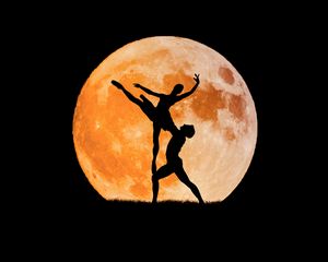 Preview wallpaper ballet, moon, silhouette