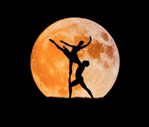 Preview wallpaper ballet, moon, silhouette