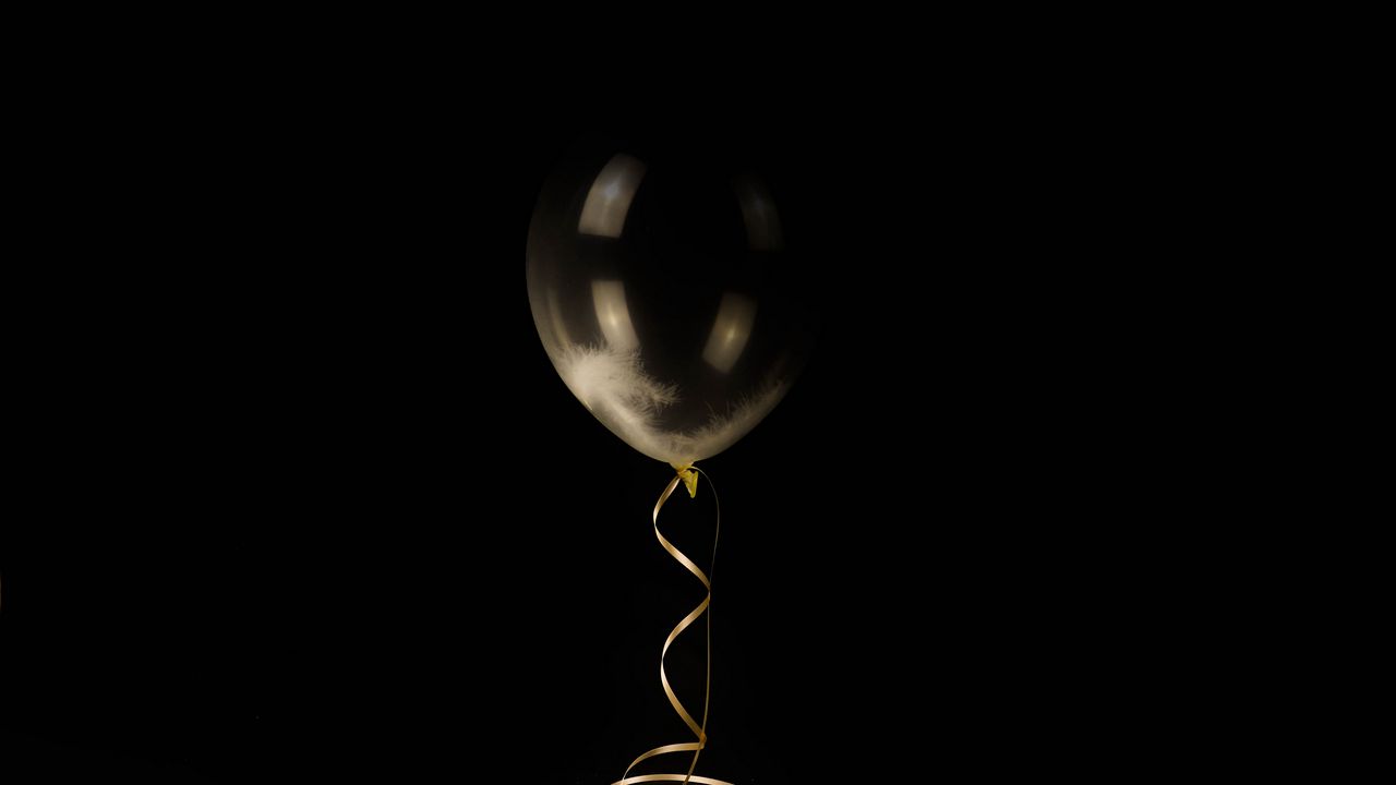 Wallpaper balloon, feathers, lightness, minimalism, dark, ribbon