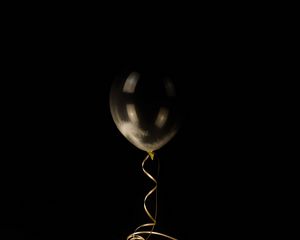 Preview wallpaper balloon, feathers, lightness, minimalism, dark, ribbon