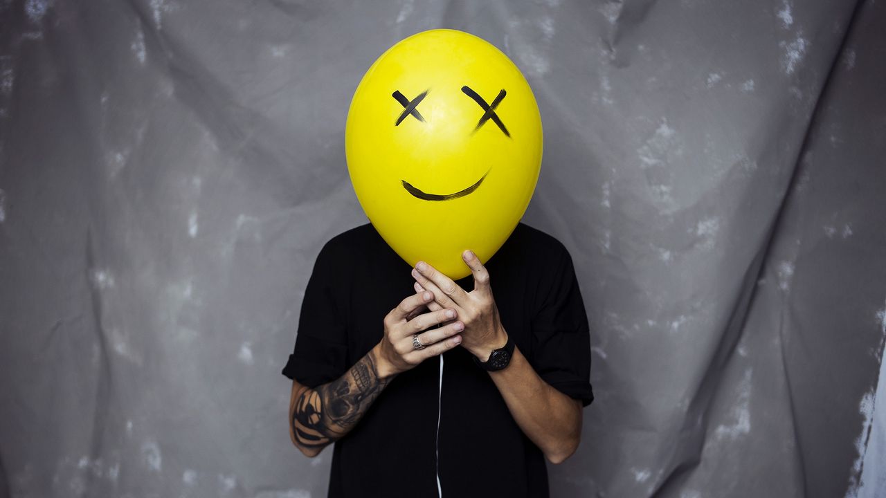 Wallpaper balloon, hands, smiley, tattoo