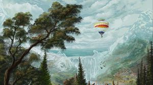 Preview wallpaper balloon, landscape, waterfall