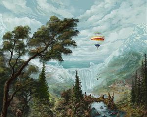 Preview wallpaper balloon, landscape, waterfall