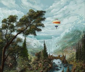 Preview wallpaper balloon, landscape, waterfall