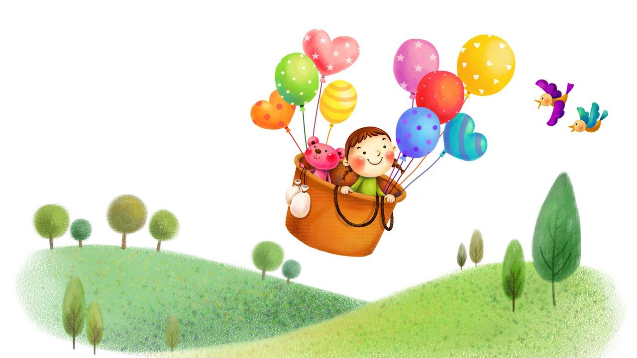 Wallpaper balloons, basket, flying