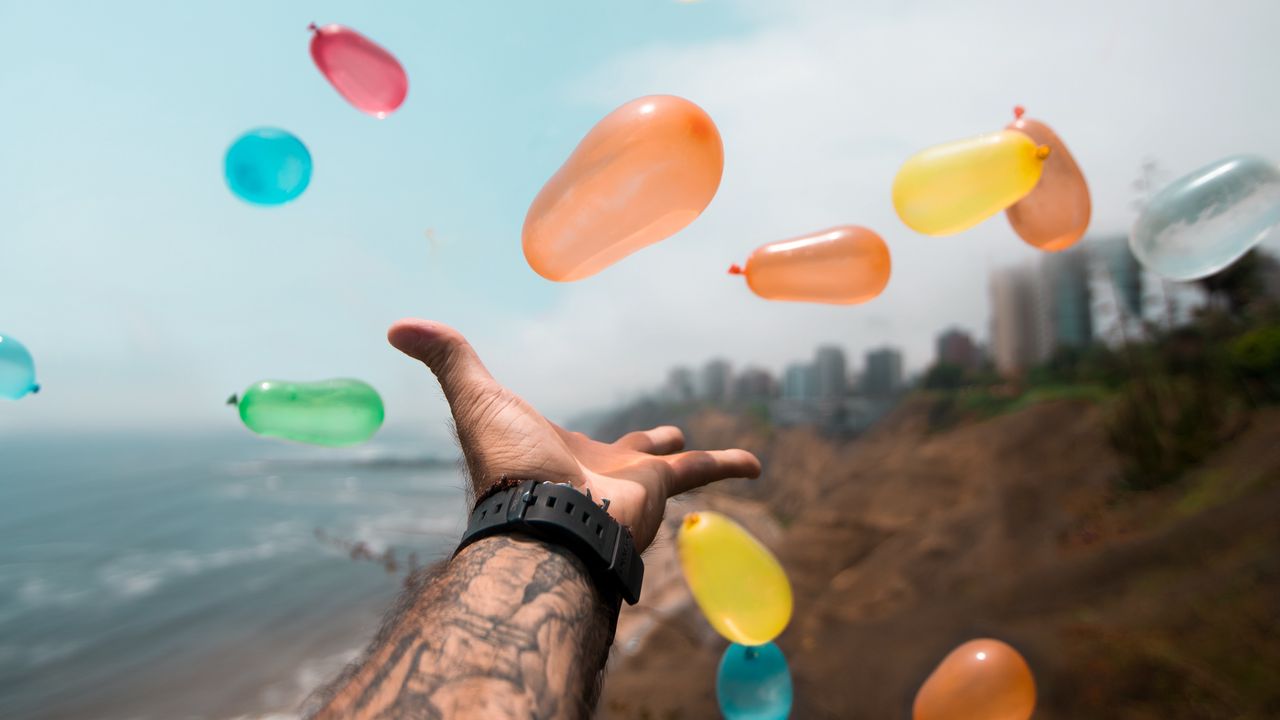 Wallpaper balloons, hand, multicolored, flight, tattoo