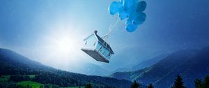 Preview wallpaper balloons, house, flight, fantasy, forest