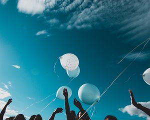 Preview wallpaper balloons, people, hands, sky, fly