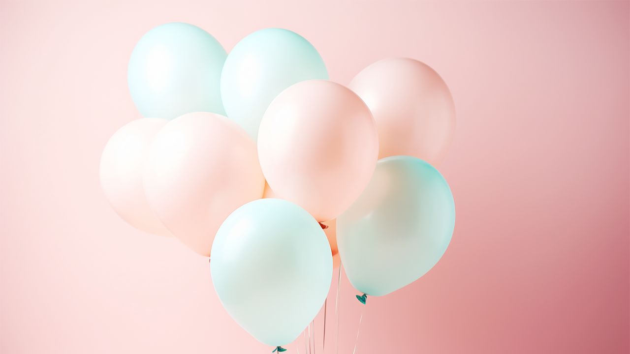 Wallpaper balloons, pink, blue, pink background
