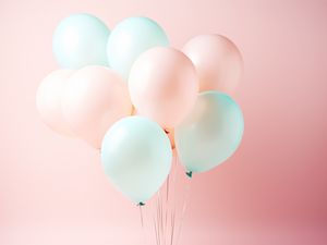 Preview wallpaper balloons, pink, blue, pink background